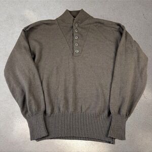 VINTAGE 5 Button Military Sweater Mens XL Olive Drab Wool Knit USA Army 80s